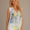 KAV2687-01-front-xxl Kalisson White Blue Yellow Abstract Sleeveless Blouse