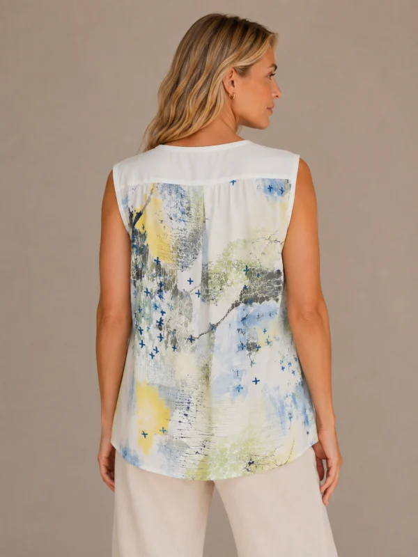 KAV2687-02-back-xxl Kalisson White Blue Yellow Abstract Sleeveless Blouse