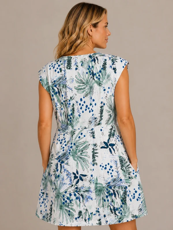 KAV2688-02-back Kalisson White Blue Green Botanical Dress