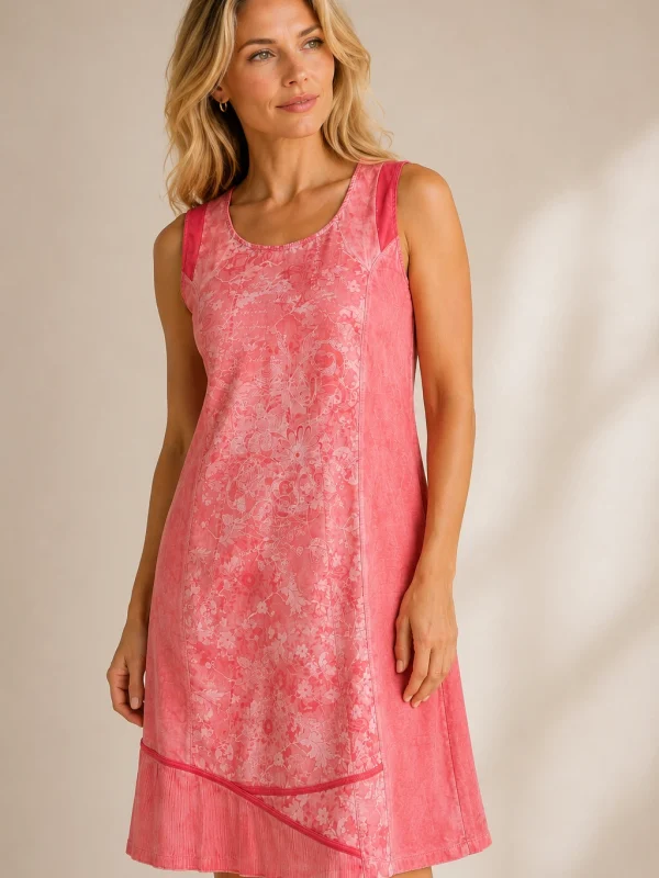 KAV2689-01-front Kalisson coral floral sleeveless knee length dress
