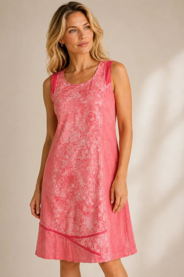 KAV2689-01-front Kalisson coral floral sleeveless knee length dress