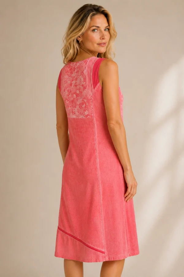 KAV2689-02-back Kalisson coral floral sleeveless knee length dress