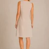 KAV2691-02-back Kalisson beige sleeveless linen cotton dress with decorative shoulder rings