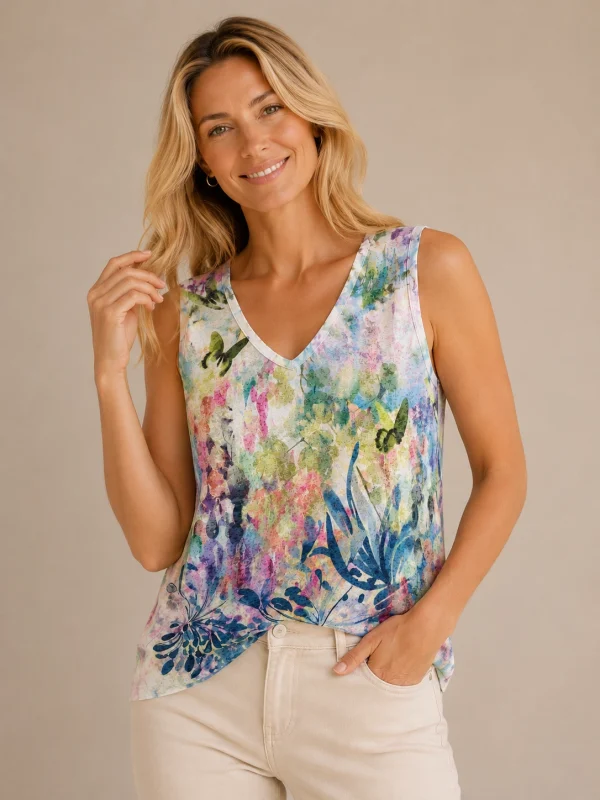 KAV2695-01-front-upperbody Kalisson Printed Sleeveless Top