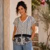 KAV2696_M2-1 Kalisson Printed V-Neck Blouse