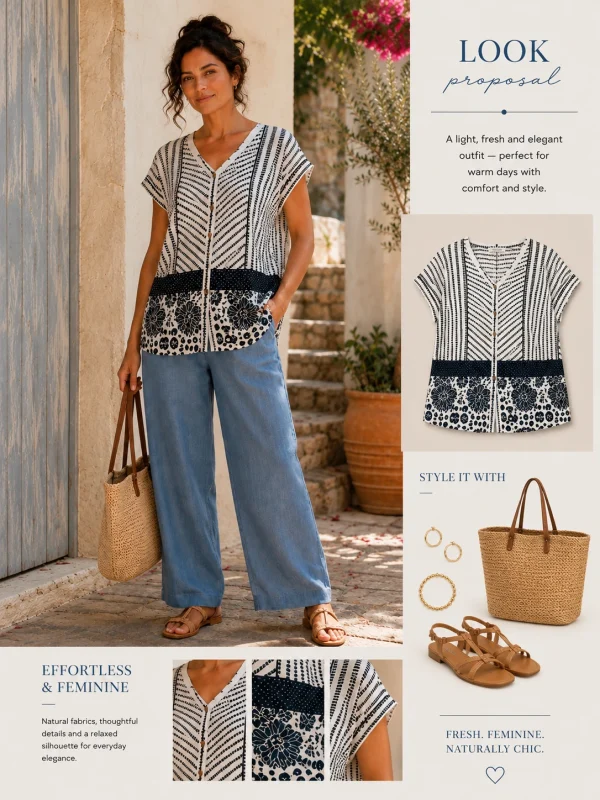KAV2696_M2-4 Kalisson Printed V-Neck Blouse