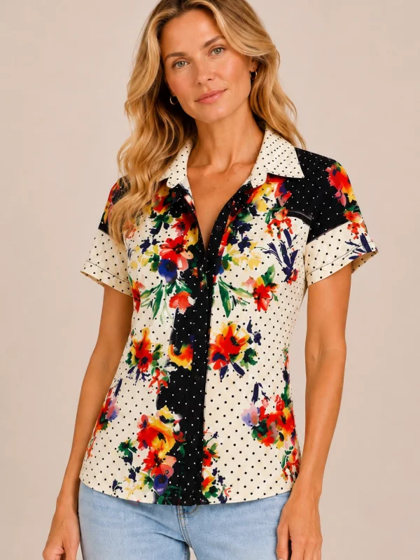 KAV2697-01-upperbody Kalisson floral printed short sleeve shirt
