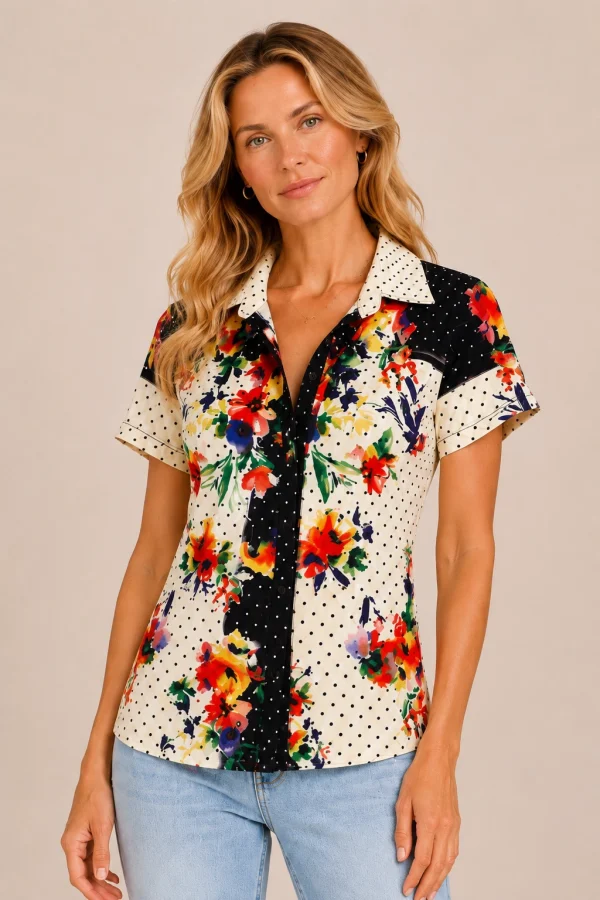 KAV2697-01-upperbody Kalisson floral printed short sleeve shirt