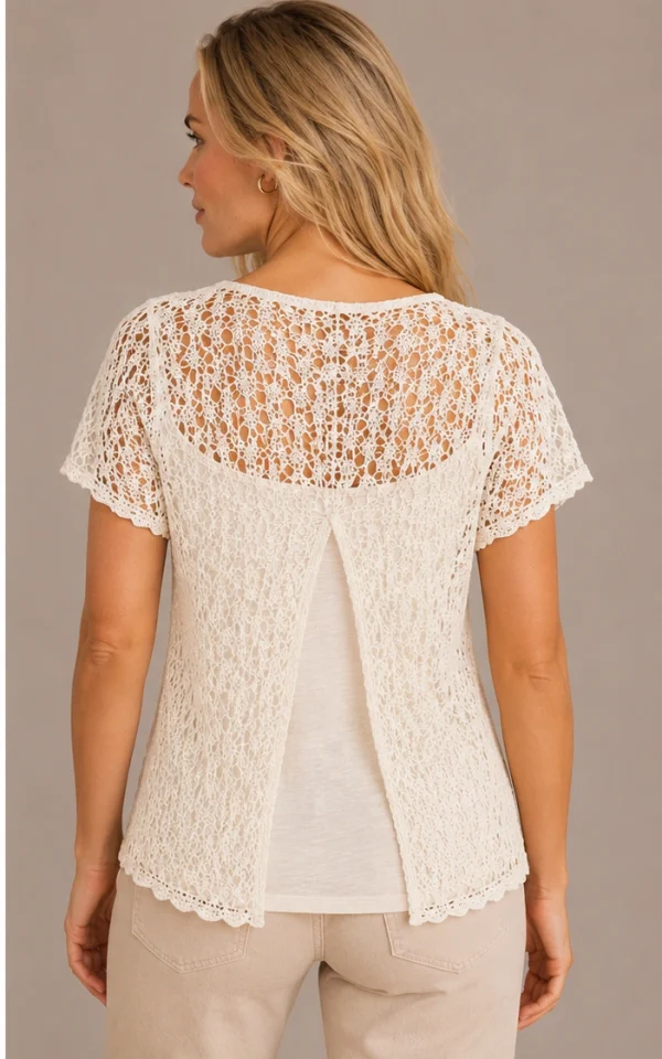 Kav26100-02-back Kalisson Crochet Layer Top Ivory