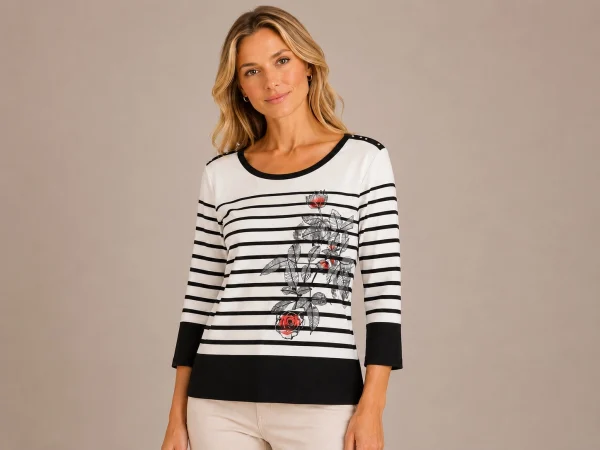 Kav26107-01-front Kalisson Black White Stripe Cotton Top