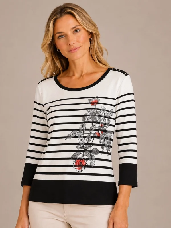 Kav26107-01-front Kalisson Black White Stripe Cotton Top