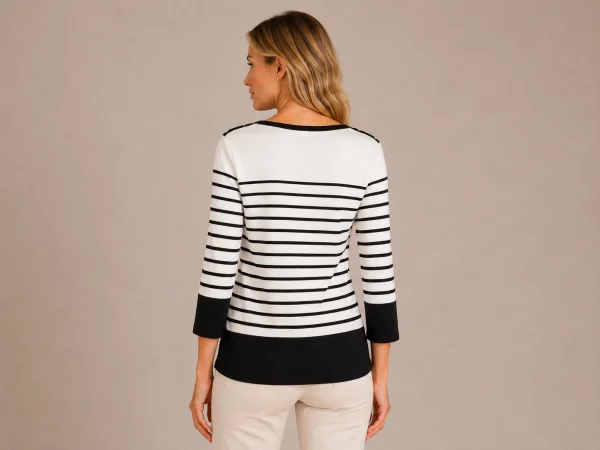 Kav26107-02-back Kalisson Black White Stripe Cotton Top