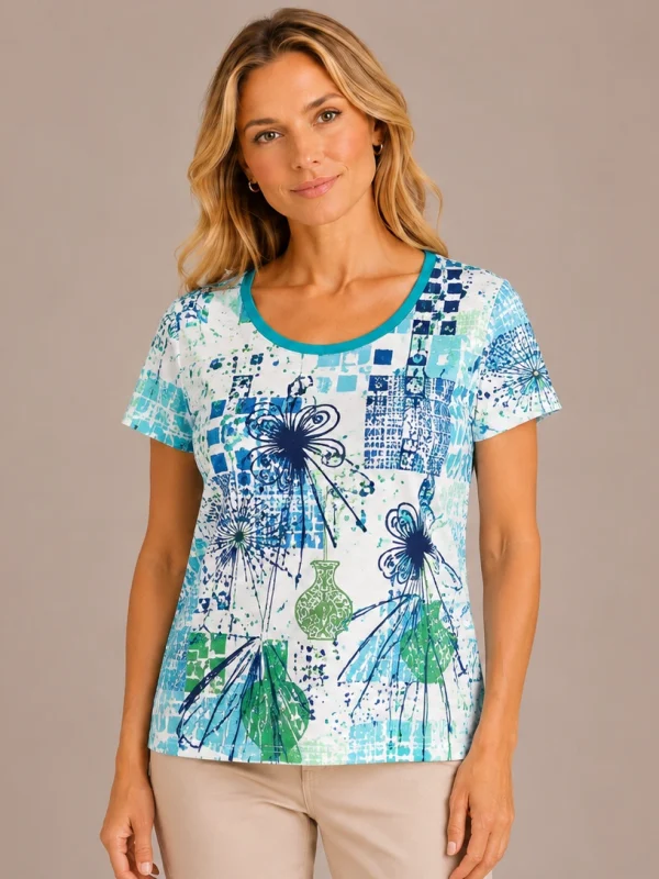 Kav26108-01-front Kalisson Abstract Print Cotton Top