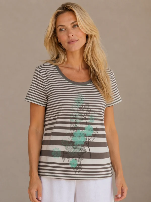 Kav26113-01-front Kav26113-01-front Kalisson Striped Floral Cotton Top