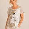 Kav26116-01-front Kalisson beige printed cotton top with artistic illustration
