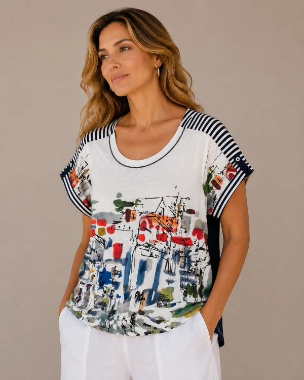 Kav26117-01-front-34 Kav26117-01-front-34 Kalisson Abstract Print Cotton Top