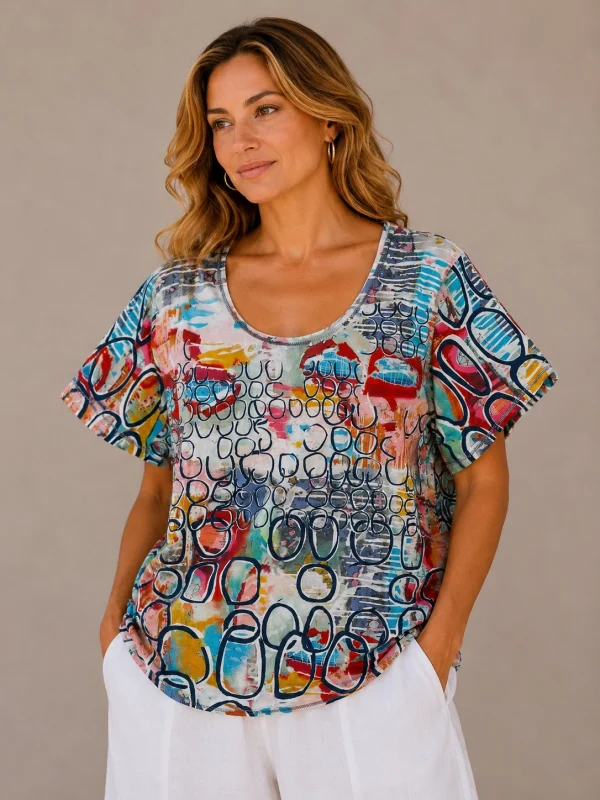Kav26118-01-front Kav26118-01-front Kalisson Abstract Print Cotton Top