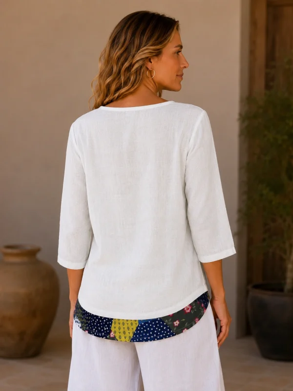 Kav26120-02-back Kav26120-02-back Kalisson Linen Patchwork Top