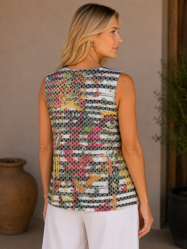 Kav26121-02-back Kalisson Printed Sleeveless Viscose Top