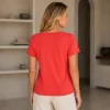 Kav26123-02-back Kalisson coral red cotton top with decorative neckline
