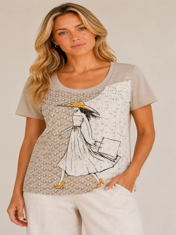 Kav26126-01-upperbody Kalisson beige printed cotton top