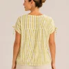 Kav26136-02-back Kalisson yellow striped viscose summer top with relaxed fit