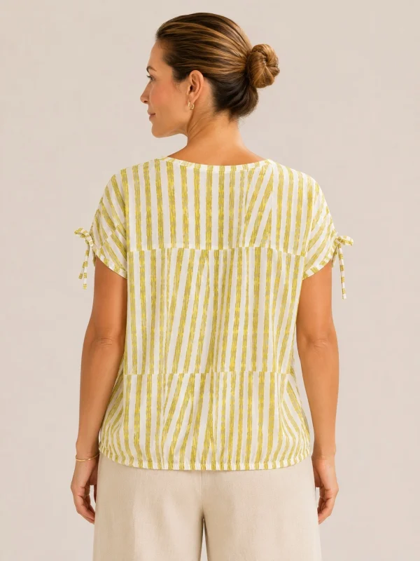 Kav26136-02-back Kalisson yellow striped viscose summer top with relaxed fit