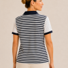 Kalisson navy striped cotton polo top with contrast dotted sleeves and classic collar detail.