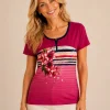 Kav26156-01-front Kalisson fuchsia floral short sleeve cotton top