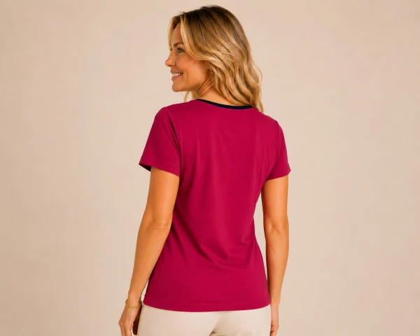 Kav26156-02-back Kalisson fuchsia floral short sleeve cotton top