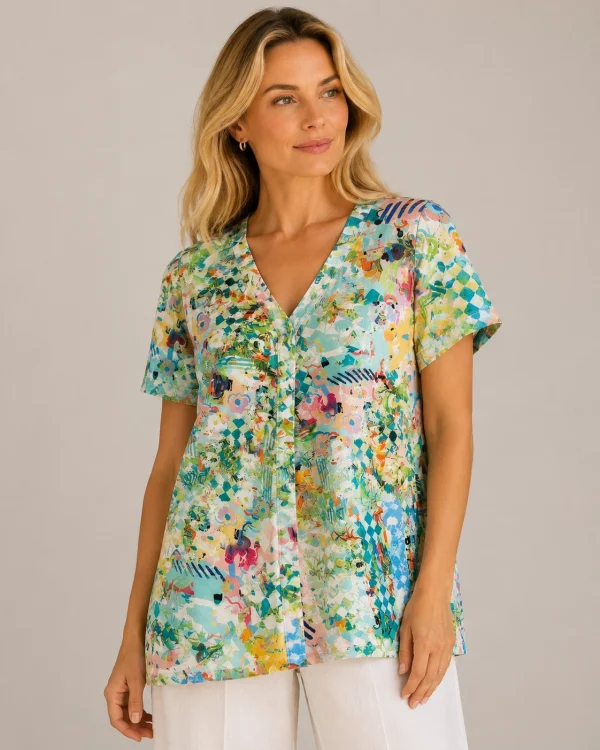 Kav26159-01-front Kalisson multicolour abstract cotton V-neck top