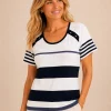 Kav26160-01-front Kalisson navy stripe short sleeve cotton top