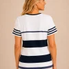 Kav26160-02-back Kalisson navy stripe short sleeve cotton top