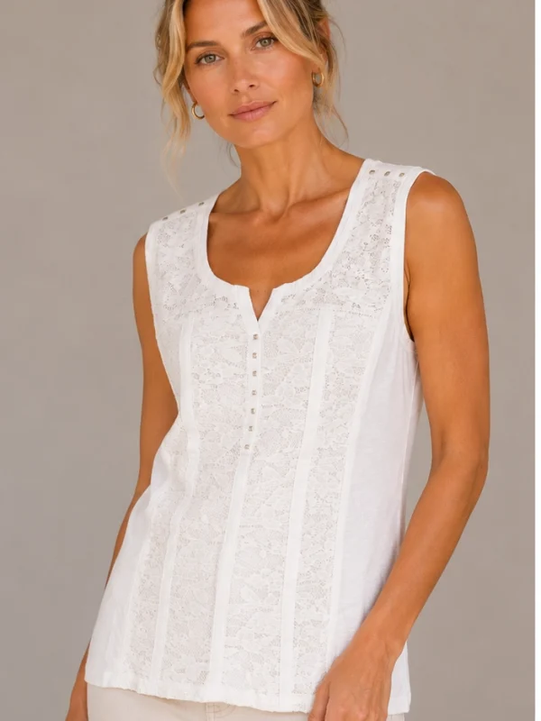 Kav26194-01-front Kav26194-01-front Kalisson White Lace Sleeveless Top