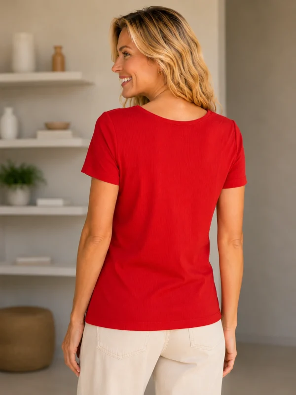 Kav26202-02-back Kalisson Red Ribbed Cotton Top