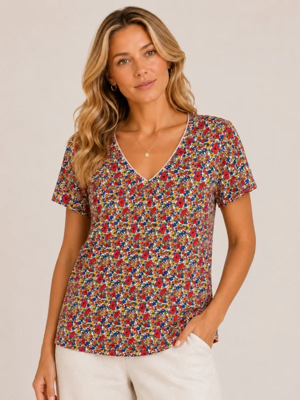 Kav26206-02-front Kalisson floral viscose V-neck top