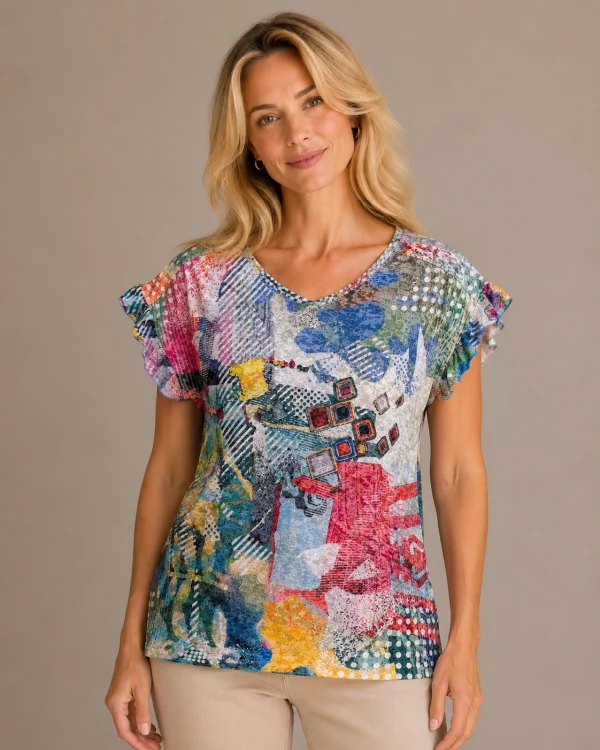 Kav2623-01-front Kalisson colourful abstract print top