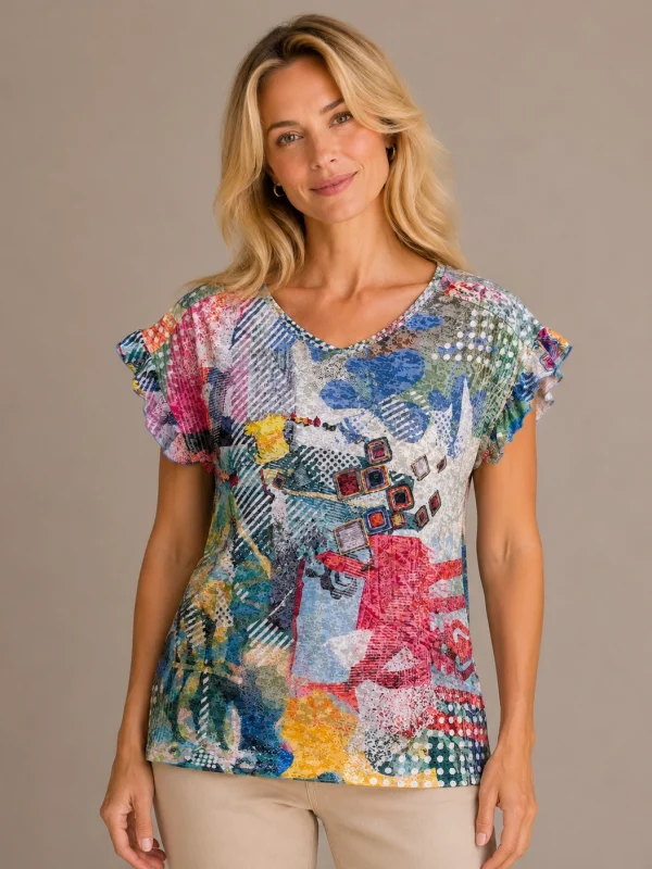 Kalisson colourful abstract print top