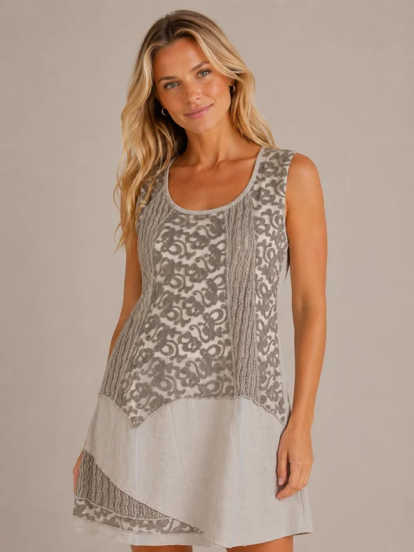 Kav2633-01-front Kalisson Taupe Linen Blend Dress