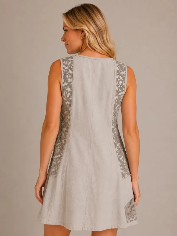Kav2633-02-back Kalisson Taupe Linen Blend Dress