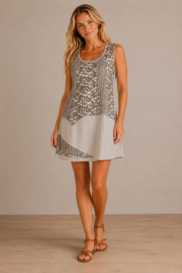 Kav2633-03-full-body Kalisson Taupe Linen Blend Dress