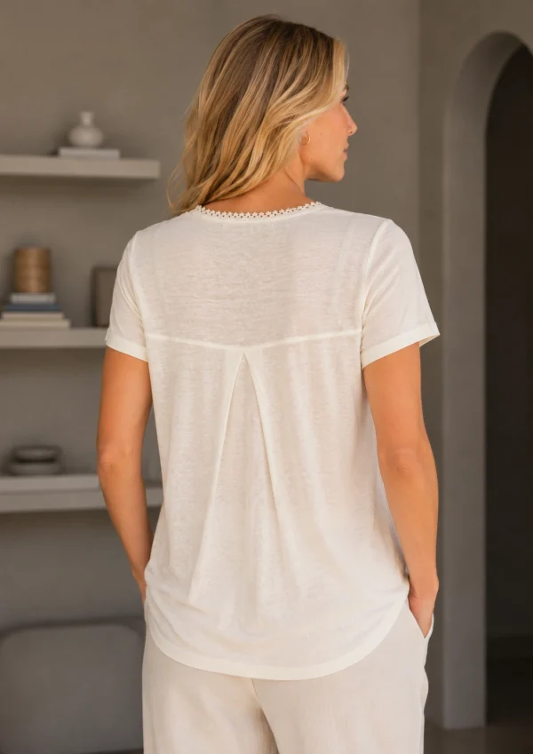 Kav2652-02-back Kalisson cream printed viscose short sleeve top