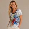 Kav2657-01-front Kalisson Cream Abstract Print Cotton T-Shirt