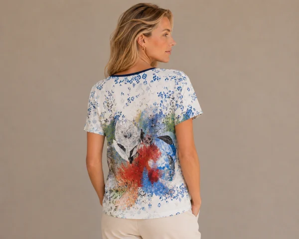Kav2657-02-back Kalisson Cream Abstract Print Cotton T-Shirt