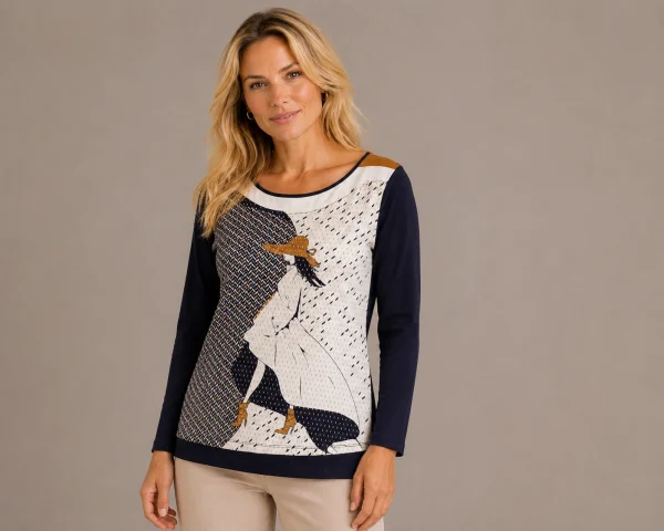 Kav2661-01-front Kalisson Navy Graphic Cotton Top