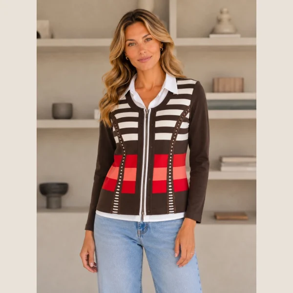 Kalisson Brown Stripe Zip Top