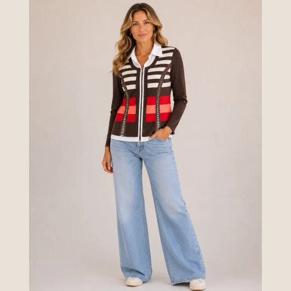 Kalisson Brown Stripe Zip Top