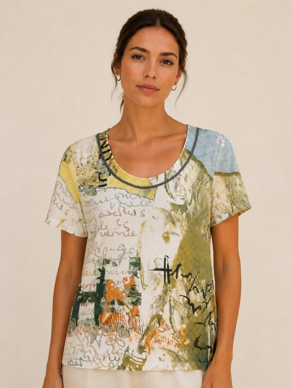 Kalisson Green Abstract Print Cotton T-Shirt