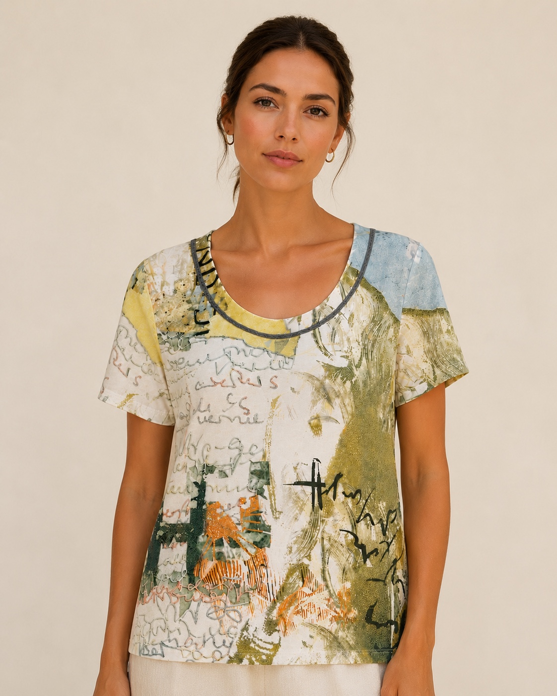53805C17-8152-47E2-AC38-58060969E405 Kalisson Green Abstract Print Cotton T-Shirt