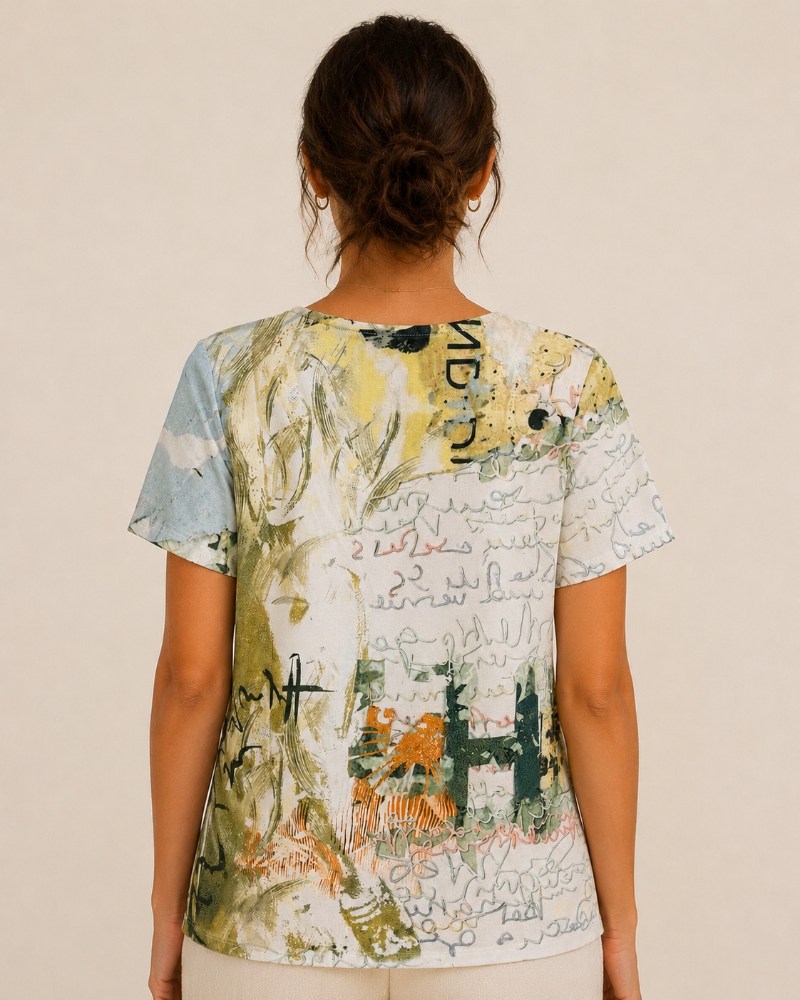 731C2B15-62BA-42A8-80A2-4403D0405792 Kalisson Green Abstract Print Cotton T-Shirt